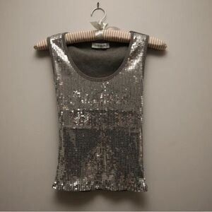 Sequined Silver Tank Top
